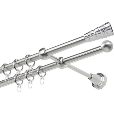 OK-GarnýžeCZ Garnýž kovová dvouřadá 19mm Sevilla nerez 160 cm do stěny / kroužky s háčkem
