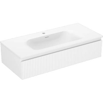 Mexen Rivel шкаф за баня 100 см с умивалник Vela, 1 чекмедже, оребрен, бял мат (91A20-10023-1-BF01-W23M01)