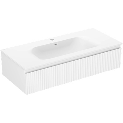 Mexen Rivel шкаф за баня 100 см с умивалник Vela, 1 чекмедже, оребрен, бял мат (91A20-10023-1-BF01-W23M01)