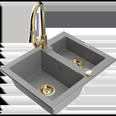 Carlos кухненска мивка от гранит с 1, 5 отделения и кухненски смесител Elia, сив - 6518-71-670101-50 (6518-71-670101-50)