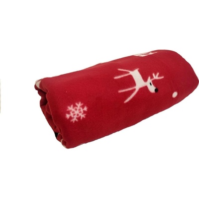 TiaHome Deka Fleece Vánoční červená sobíky 150x200