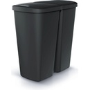 Prosperplast Odpadkový koš COMPACTA Q DUO recyklovaný čierny s čiernym víkem, objem 45 l