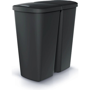 Prosperplast Odpadkový koš COMPACTA Q DUO recyklovaný čierny s čiernym víkem, objem 45 l