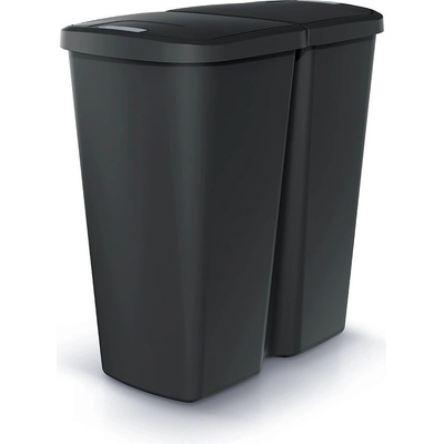 Prosperplast Odpadkový koš COMPACTA Q DUO recyklovaný čierny s čiernym víkem, objem 45 l