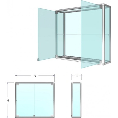 Expoint závěsná prosklená vitrína na zboží 60 x 70 x 25 cm, +1 police 6mm – Zboží Dáma