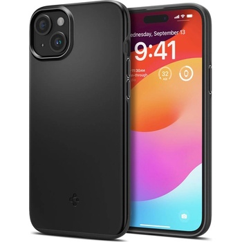 Spigen Thin Fit Case - качествен тънък матиран кейс за iPhone 15 (черен)