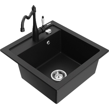 Mexen Vito гранитна мивка с 1 комора с кухненски смесител Carla, черна (6503-77-670700-70)
