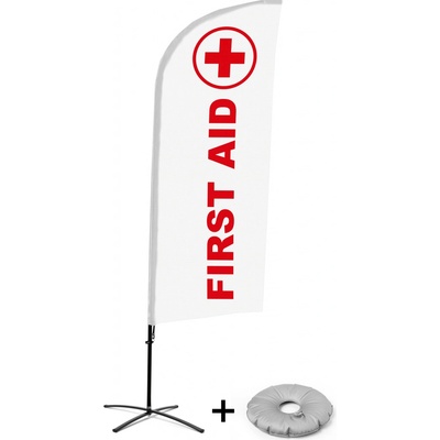 Jansen Display Kompletní sada reklamní vlajky ve tvaru křídla, První pomoc, anglicky Křížová Základna, 1273 x 3030 mm