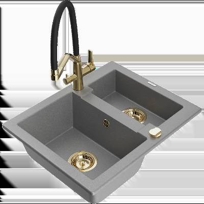 Carlos гранитна мивка 1, 5-коморна с кухненски смесител Duo, сив - 6518-71-671701-57-G (6518-71-671701-57-G)