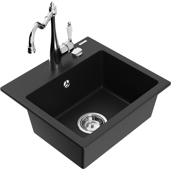 Mexen Milo гранитна мивка с 1 отделение с кухненски смесител Carla, черна - 6505-77-670700-00 (6505-77-670700-00)