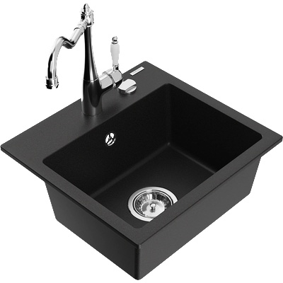Mexen Milo гранитна мивка с 1 отделение с кухненски смесител Carla, черна - 6505-77-670700-00 (6505-77-670700-00)