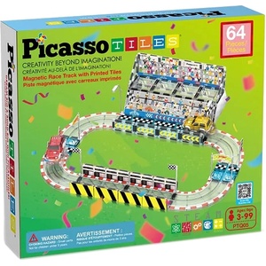 PicassoTiles Mагнитен конструктор Picasso Tiles STEM - Стадион с 2 автомобила, 64 части (PTQ05) - baby