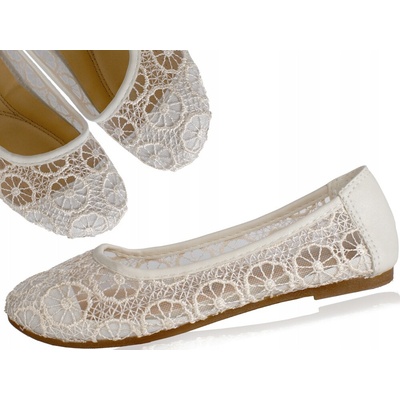 Balerínky krémové čipkované ľahké ažurové ecru