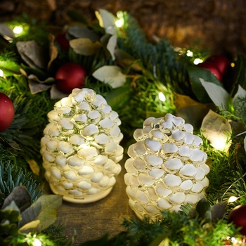 SIRIUS LED sklenená dekorácia šišky, sada 2 kusy, zasnežené