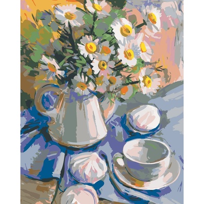 ZUTY Malování podle čísel KOPRETINY VE VÁZE NA MODRÉM UBRUSU 40 x 50 cm