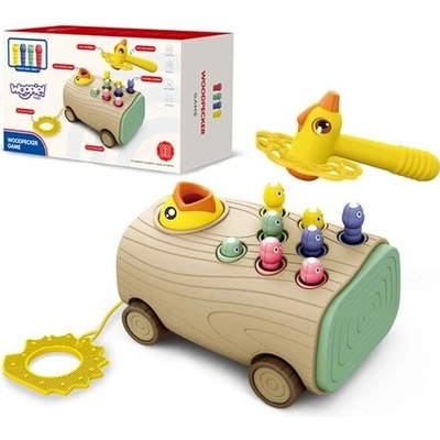 Woopie 3v1 hra se zručností s dřevem a červíky vkládací zatloukací a tahací vozík pro miminka