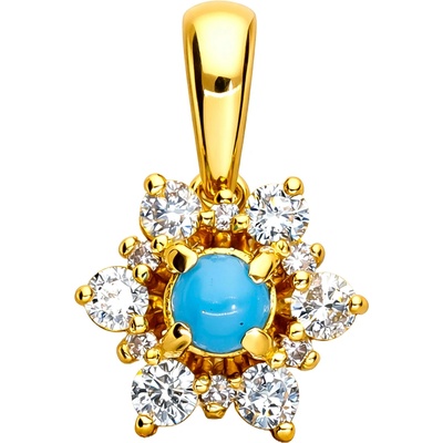 Zlaton Přívěsek žluté zlato květina s tyrkysem s diamanty N22102501227