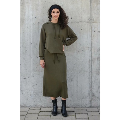 Vero Moda sukně midi s výrazným rozparkem khaki