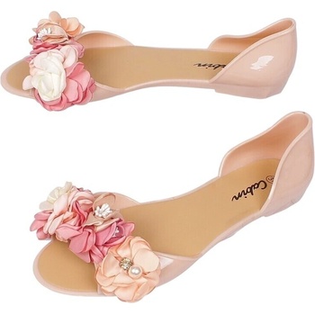 Дамски силиконови обувки в бежово с цветя