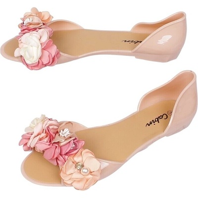 Дамски силиконови обувки в бежово с цветя