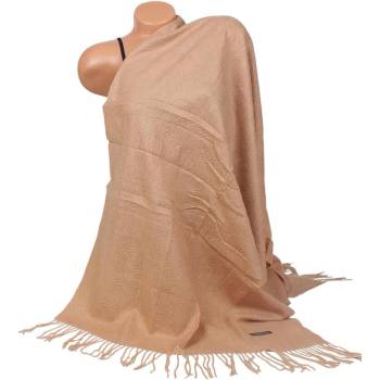 Светлокафяв кашмирен шал с рози