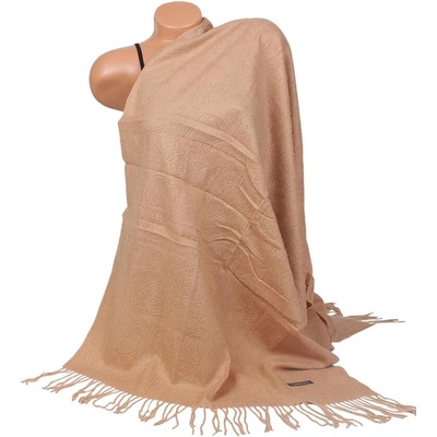 Светлокафяв кашмирен шал с рози