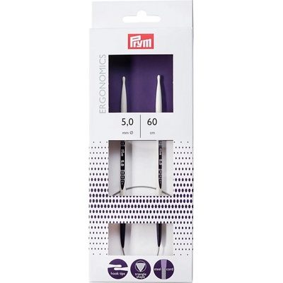 Prym pletací jehlice PRYM ERGO 215606, ergonomické plastové, kruhové, 1 kus, délka 60cm, velikost 5mm