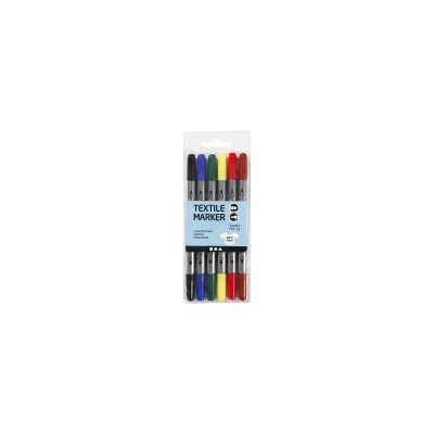 Textilní marker sada 6 kusů oboustranné základní barvy