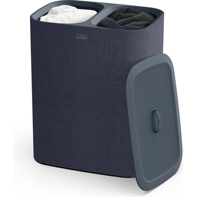 Joseph Joseph Tota - 90L Laundry Hamper with Lid, Separate Compartments with Removable Cotton Bags with Handles for Easy Carrying and Separation of Garments - Charcoal Black - 50004