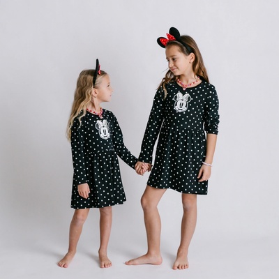 Dievčenské bavlnené šaty s dlhým rukávom Minnie Mouse