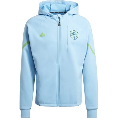 adidas Men's Seattle Sounders Hooded Long Sleeve Slim Fit Licensed Rain Anorak - Semi Blue Burst