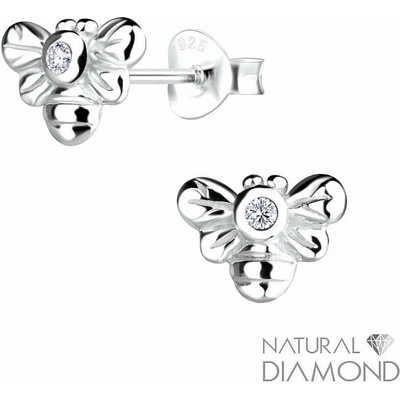 Nefertitis 22617 Stříbrné náušnice pecky Včela s přírodním diamantem NF64658 8 mm, 0,8 g