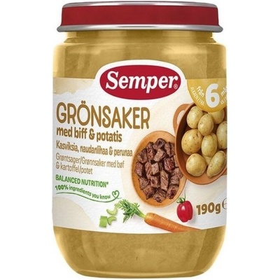 Semper Бебешко пюре Semper - Зеленчуци с телешко, 6 м+, 190 g (9752)