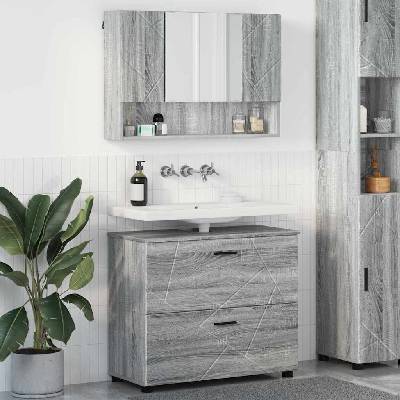 vidaXL Комплект мебели за баня 2 бр. Сив Сонома 76, 5 x 35 x 64 см (3393019)