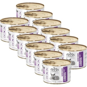 4Vets NATURAL 4Vets Cat Natural Simple Recipe Sterilised with Rabbit 12 x 185 г