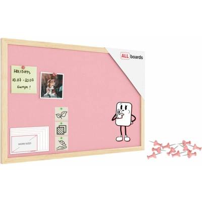 ALLboads Textilní tabule 60 × 40 cm, růžová, v lakovaném dřevěném rámu, TFPINK64P