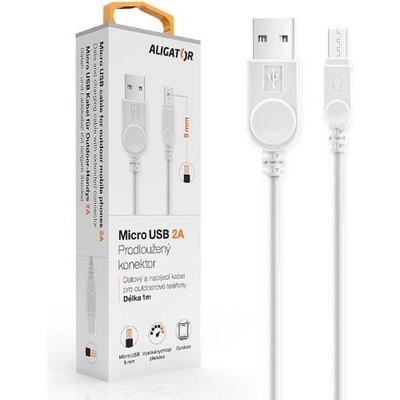 ALIGATOR dátový kábel s predĺženým konektorom microUSB, 2A, biela