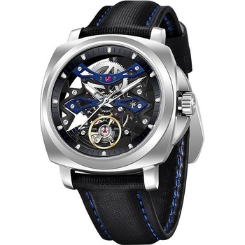 Pagani Мъжки часовник Pagani Design Yikker, Автоматичен, Естествена кожа, Скелетон, Черен / Син (PD-YS017-BLACK-BLUE)