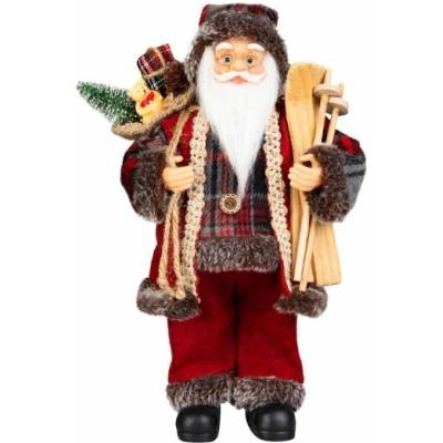 Dekorácia MagicHome Vianoce, Santa, s darčekom, červený, 30 cm