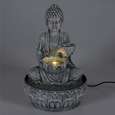 HOMESTYLING Fontána pokojová s LED osvětlením 29 cm Budha šedá