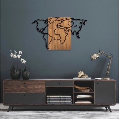 Asir | Nástěnná dekorace 118x70 cm mapa dřevo/kov | AS1719