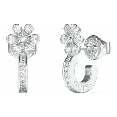 Guess oceľové polkruhové náušnice s kvetinami Lily JUBE05110JWRHT/U