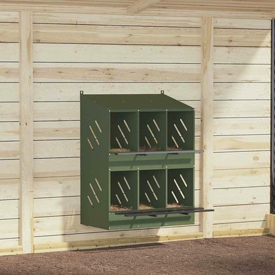 vidaXL Hnízdní box pro slepice 6 hnízd, olivově zelený kov 9799.864351