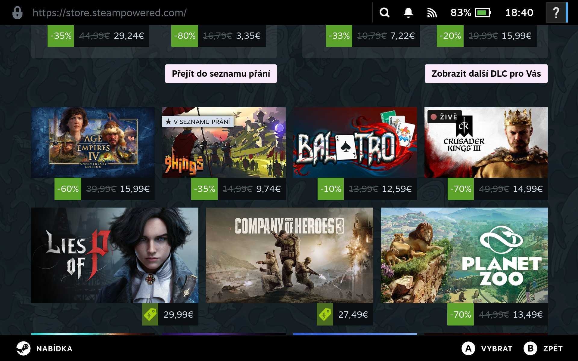 Screenshot Steam na Lenovo LEGION Go S