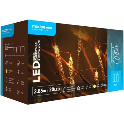 Modee Lighting LED vianočná reťaz 20 LED 2,85m 3xAA teplá biela cencúle