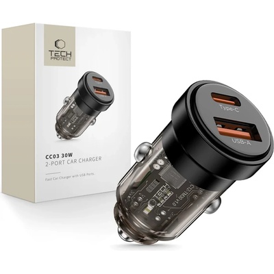 Tech-Protect cc03 2-портово зарядно за кола pd30w/qc3.0 черно (5906302361649)