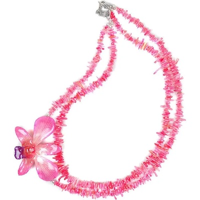 Dannyra Колие от 2 реда корали и естествена орхидея Dannyra Jewels
