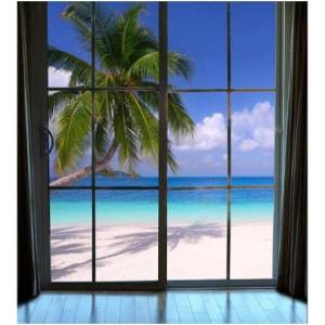 DIMEX ART Флизелинов фототапет плаж през прозореца 225 x 250 см