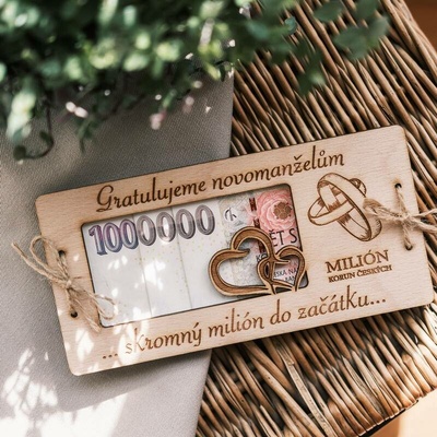 Dekorace z Česka Svatební dřevěné přání - Milion korun Nápis: Standard - Bez vlastních jmen