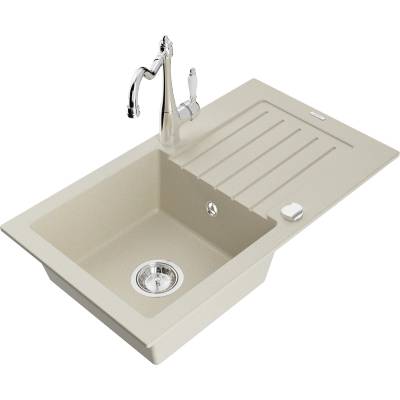 Mexen Pablo гранитна мивка с 1 отделение и отцедник и кухненски смесител Carla, бежов - 6510-69-670700-00 (6510-69-670700-00)